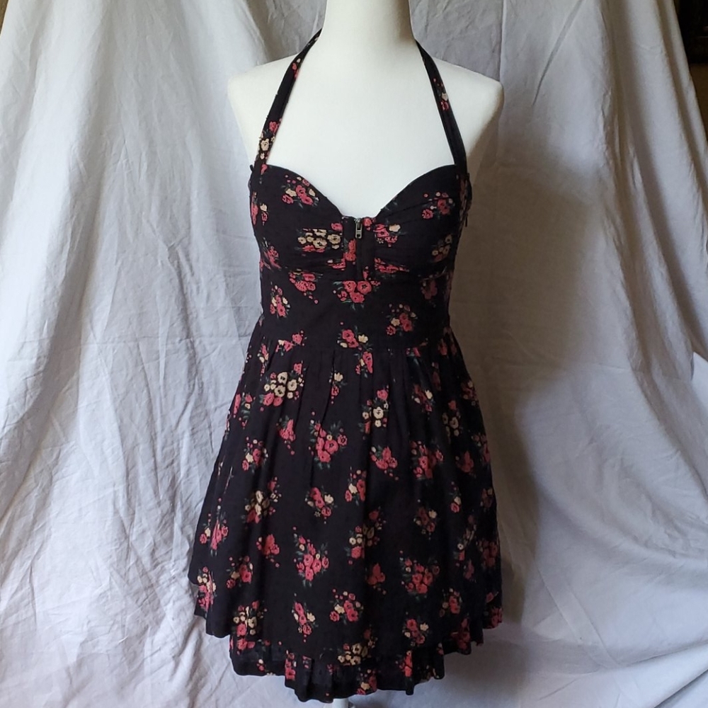 GUESS Cotton Halter Sundress - Black with floral
